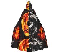 BROLEO Yin Yang Fire Water Prints Halloween Adult Hooded Cape Cloak No Zipper, Comfortable For Costume Parties
