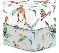 BROLEX 2 Pack Mini Crib Sheets, Stretchy Portable Fitted Playard Sheet Set, Convertible Playard Mattress Cover, Ultra Soft Breathable Material, Giraffe Leaf