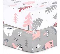 BROLEX Pack n Play Sheets, 2 Pack Mini Crib Sheets,Stretchy Portable Fitted Playard Sheet Set, Convertible Playard Mattress Cover,Ultra Soft Breathable Material,Jungle Animals