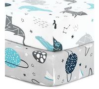 BROLEX Pack n Play Stretchy Fitted Pack n Play Playard Sheet Set 2 Pack Portable Mini Crib Sheets,Convertible Playard Mattress Cover,Ultra Soft Material,Space Planet