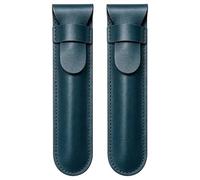 BroLuka 2 Pcs Leather Pen Pouch, Flip Single Pen Case Holder for Fountain Pens and Ballpoints, Office Desk and Travel Use, Dark Blue