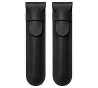 BroLuka 2 Pcs Leather Pen Pouch, Flip Single Pen Case Holder for Fountain Pens and Ballpoints, Office Desk and Travel Use, Black
