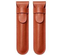 BroLuka 2 Pcs Leather Pen Pouch, Flip Single Pen Case Holder for Fountain Pens and Ballpoints, Office Desk and Travel Use, Orange
