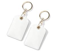 BroLuka 2PCS PU Leather Key Card Holder, Rectangular Access Control Card Protector with Keychain Ring for Office, Gym, and School ID Cards, White