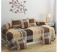 BROMWICK Modern Art Printed Microfiber Diwan Set 8 Pieces, 1 Single bedsheet, 5 Cushions Covers and 2 Bolster Covers - Black & Beige