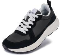 BRONAX Womens Wide Toe Box Athletic Casual Shoes | Suede-Detail Classic Design Sneakers, Black, 9.5 Wide