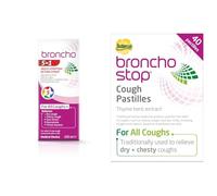 Broncho 5in1 Multi-Symptom Action Cough Syrup (200ml) and Cough Pastilles (40 Pastilles) - Relief for All Coughs and Sore Throats - Non Drowsy Anti Mucus Formula - Alcohol and Sugar Free