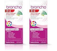 Broncho 5in1 Multi-Symptom Action Syrup (120ml) relieves All coughs and Sore Throat associated with a Cold. Alcohol and Sugar Free. (Pack of 2)