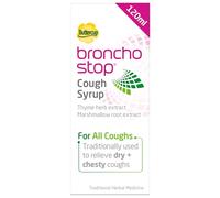 Bronchostop Cough Syrup (120ml) - Relief for Dry or Chesty Coughs - with Natural Thyme Herb and Marshmallow Root Extract - Non Drowsy Cough Medicine That Can Be Diluted & Undiluted - Alcohol Free