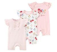 BRONG 3 Pack Newborn Baby Sleepsuits Rompers Summer 100 Cotton One Piece Jumpsuit Infant Onesie Boys Girls Cartoon Short Sleeve Pajamas 0-3 Months