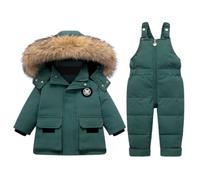 BRONG Toddler Snow Suit Winter Baby Two Piece Puffer Down Jacket Coat with Snow Bib Pants Boys Girls Ski Suit Clothing Green 3-4 Years
