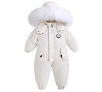BRONG Toddler Snowsuit Romper Kids Waterproof Jumpsuit Boys Ski Suit Winter Overalls Snow Fleece Jacket Zipper Windproof Outwear White 18-24 Months