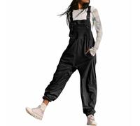 BRONG Women's Dungarees Wide Leg Jumpsuit Adjustable Straps Pants Zip Pocket Dungarees Loose Fit Baggy Painting Overalls for Women Long Playsuit Trousers Black M