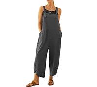 BRONG Womens Overalls Casual Loose Dungarees Soft Cotton Linen Womens Jumpsuit Baggy Playsuit Adjustable Straps with Pockets