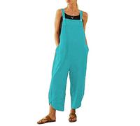 BRONG Womens Overalls Casual Loose Dungarees Soft Cotton Linen Womens Jumpsuit Baggy Playsuit Adjustable Straps with Pockets