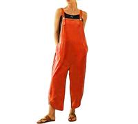 BRONG Womens Overalls Casual Loose Dungarees Soft Cotton Linen Womens Jumpsuit Baggy Playsuit Adjustable Straps with Pockets