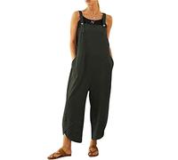 BRONG Womens Overalls Casual Loose Dungarees Soft Cotton Linen Womens Jumpsuit Baggy Playsuit Adjustable Straps with Pockets