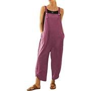 BRONG Womens Overalls Casual Loose Dungarees Soft Cotton Linen Womens Jumpsuit Baggy Playsuit Adjustable Straps with Pockets