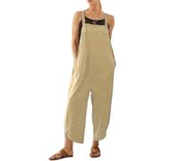 BRONG Womens Overalls Casual Loose Dungarees Soft Cotton Linen Womens Jumpsuit Baggy Playsuit Adjustable Straps with Pockets