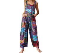 BRONG Womens Overalls Casual Loose Dungarees Soft Cotton Linen Womens Jumpsuit Baggy Playsuit Adjustable Straps with Pockets