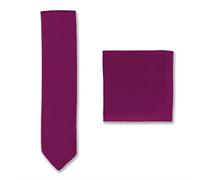 Broni&Bo Berry Pink Knitted Tie and Pocket Square Set for Men from Pointed End Solid Pink Plain Mens Tie and Handkerchief for Every Occasion