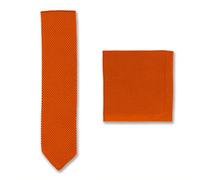 Broni&Bo Burnt Orange Knitted Tie and Pocket Square Set for Men from Pointed End Solid Orange Plain Mens Tie and Handkerchief for Every Occasion