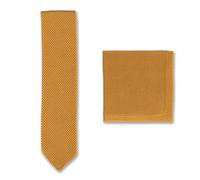 Broni&Bo Champagne Gold Knitted Tie and Pocket Square Set for Men from Pointed End Solid Gold Plain Mens Tie and Handkerchief for Every Occasion