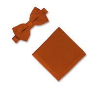 Broni&Bo Copper Knitted Bow Tie and Pocket Square Set for Men from Solid Orange Plain Mens Bowtie and Matching Handkerchief for Every Occasion