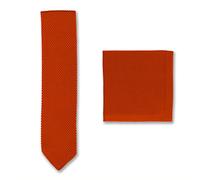 Broni&Bo Dark Burnt Orange Knitted Tie and Pocket Square Set for Men from Pointed End Solid Orange Plain Mens Tie and Handkerchief for Every Occasion