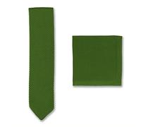Broni&Bo Dark Olive Green Knitted Tie and Pocket Square Set for Men from Pointed End Solid Green Plain Mens Tie and Handkerchief for Every Occasion