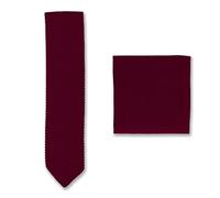 Broni&Bo Mulberry Knitted Tie and Pocket Square Set for Men from Pointed End Solid Red Plain Mens Tie and Handkerchief for Every Occasion