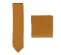 Broni&Bo Orange Ember Knitted Tie and Pocket Square Set for Men from Pointed End Solid Orange Plain Mens Tie and Handkerchief for Every Occasion