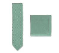 Broni&Bo Sage Green Knitted Tie and Pocket Square Set for Men from Pointed End Solid Green Plain Mens Tie and Handkerchief for Every Occasion
