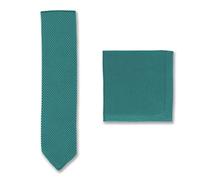 Broni&Bo Teal Knitted Tie and Pocket Square Set for Men from Pointed End Solid Blue Plain Mens Tie and Handkerchief for Every Occasion