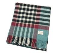 Bronte Chesil Teal Blue Check Throw Fringed 100% Pure New Wool Blanket British UK-Made Sofas Armchairs Beds Picnics Warm Gift