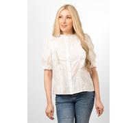 Bronte Cotton Ruffle Shirt - White, Floral Embroidery Sarta White L