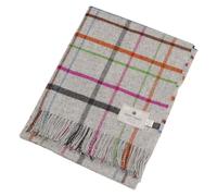 Bronte Dales By Moon Windowpane Check Throw Grey/Multi 100% Merino Wool Blanket British UK-Made Warm Gift