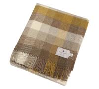 Bronte Dales By Moon Woodale Check Throw Gold 100% Pure New Wool Blanket British UK-Made Warm Gift