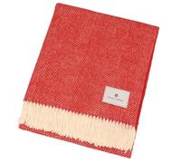 Bronte Dales Tweed Herringbone Stripe Throw 100% Pure New Wool Chilli Red Blanket British UK-Made