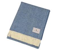 Bronte Dales Tweed Herringbone Throw Blueberry100% Pure New Wool Blanket British UK-Made Warm Gift