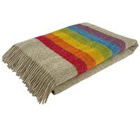 Bronte Moon Bronte Rainbow Stripe Beige With Multi Colour Stripes Luxury 100% Pure New Shetland Wool Blanket Throw NHS Pride