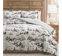 Bronwen Mathews Coverless Double Duvet Set Printed Aurora Black 3-Pieces Velvet Reversible 10.5 Tog Comforter Set With 2 Shams- 100% Down Alternative & Breathable Bedding For All Seasons.