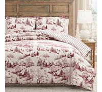 Bronwen Mathews Coverless Double Duvet Set Printed Aurora Red 3-Pieces Velvet Reversible 10.5 Tog Comforter Set With 2 Shams- 100% Down Alternative & Breathable Bedding For All Seasons.