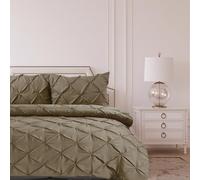 Bronwen Mathews Duvet Cover Set Deep Taupe Pintuck Pinch Pleat Soft Microfibre Duvet Cover with 2 Pillowcases, Easy Care Wrinkle Free Double Bedding Set