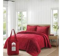 Bronwen Mathews Embroidered Quilted Bedspreads King/SuperKing Size Red - Lightweight Soft Microfiber Quilt Set with Two Pillow Sham Coverless Elegant Stitching Pattern For All Season (King/SuperKing)