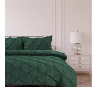 Bronwen Mathews King Size Duvet Cover Set Bottle Green Pintuck Pinch Pleat Soft Microfibre Quilt Cover with 2 Pillowcases, Wrinkle Free King Bedding Set
