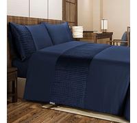 Bronwen Mathews King Size Duvet Cover Set - Soft Microfibre Quilted Square Velvet Band Quilt Cover and 2 Pillowcases, Easy Care Wrinkle Free King Bedding Set of 3 Pcs (Navy)