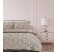 Bronwen Mathews Pintuck Duvet Cover Set Linen Pinch Pleat Soft Microfibre King Bed Quilt Cover with 2 Pillowcase, Easy Care Wrinkle Free King Bedding Set of 3 Pcs (Linen)