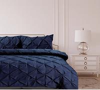 Bronwen Mathews Pintuck King Duvet Set Navy Pinch Pleat Soft Microfibre King Bed Quilt Cover with 2 Pillowcase,Easy Care Wrinkle Free King Bedding Set of 3 Pcs (Navy, King Duvet Cover Set)
