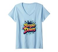 Bronx Boogie Down Retro Urban Music Lover Gift V-Neck T-Shirt, Women, Baby Blue, XXL